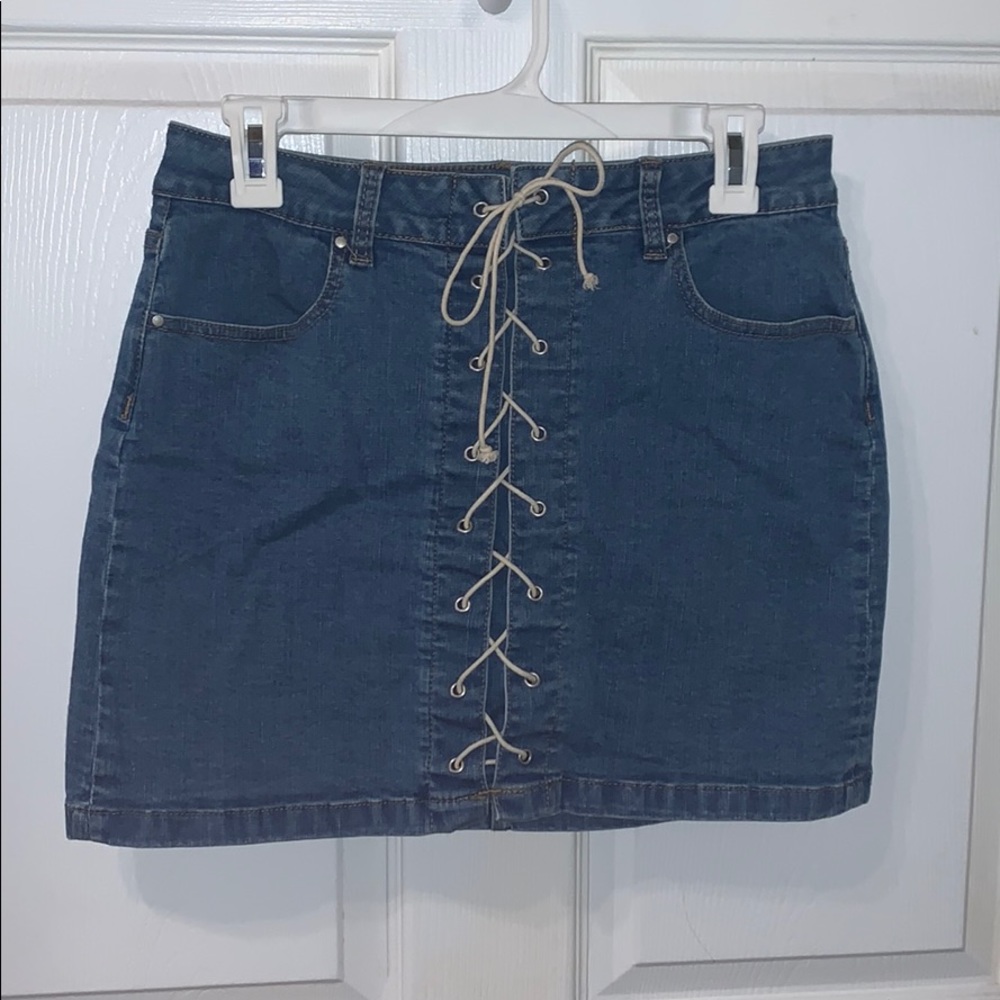 Denim Lace Up Skirt